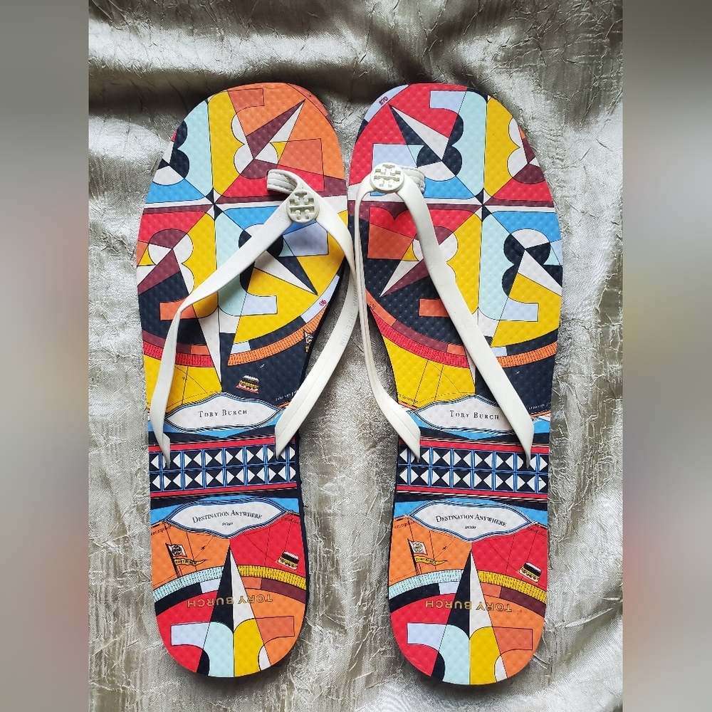 Tory Burch multi-colored flip flop sandals